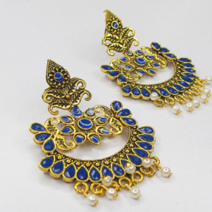 Blue color Fashion Jewellery - Women's Party wear Golden Earring