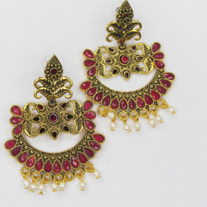 Maroon color Fashion Jewellery - Women's Party wear Golden Earring