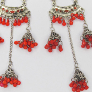 Red color Women's Silver Oxidised Earring