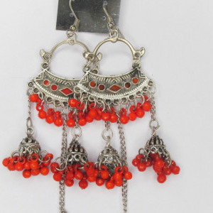 Red color Women's Silver Oxidised Earring