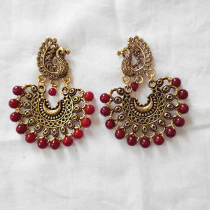 Maroon color Women's Peacock Design Golden Earring