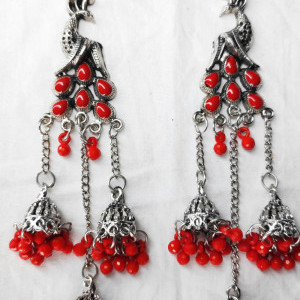 Red color Fashion Jewellery - Women's Peacock 3 Silver Oxidized Jhumki earring 