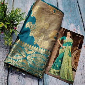 Rama green color New Pallu Pattern Latest Design Silk Saree