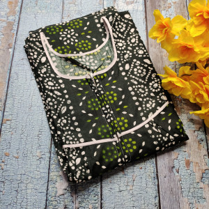 Dark Green color Nightwear - Summer Nighty for Women Batik Print