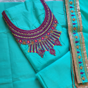 Greenish Blue color Unstitched Suits - Embroidered Party Wear Suit