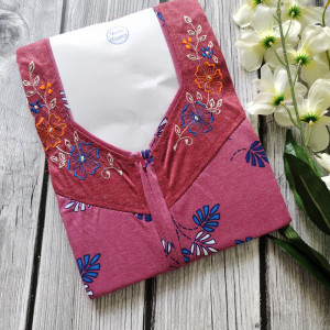 Pink color Embroidery work Hosiery Nighty for Women 