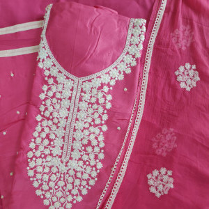 Pink color Unstitched Suits - Festive/ Casual Wear Suit With Thread Embroidery and Pearl Work