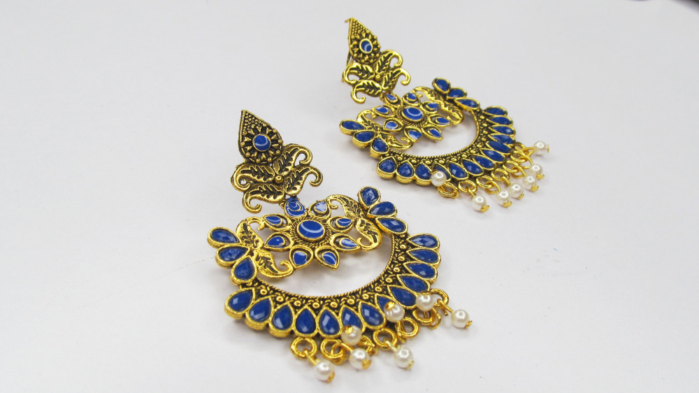 LIVE EVIL Navy Blue  GoldToned  Plated Kundan Maang Tikka With Earrings  Set  Absolutely Desi