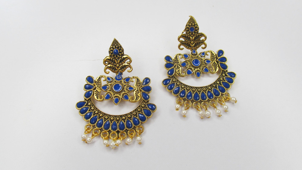 Buy Navy Blue Mirror Work Festive Stud Earrings Online  W for Woman