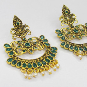 Dark Green color Fashion Jewellery - Women's Party wear Golden Earring