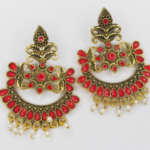 Red color Fashion Jewellery - Women's Party wear Golden Earring