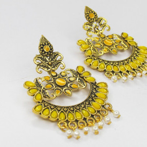 Yellow color Fashion Jewellery - Women's Party wear Golden Earring