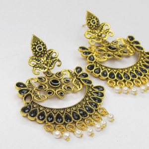 Black color Fashion Jewellery - Women's Party wear Golden Earring
