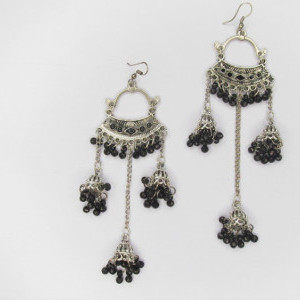 Black color Women's Silver Oxidised Earring