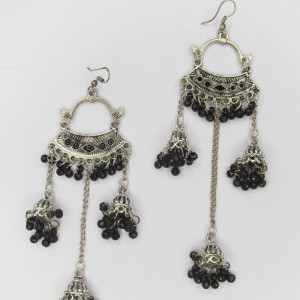Black color Women's Silver Oxidised Earring