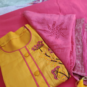 Yellow color Beautiful Embroidered Party Wear Suit With Chanderi Dupatta