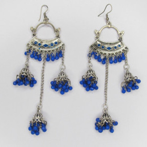 Navy Blue color Fashion Jewellery - Women's Silver Oxidised Earring