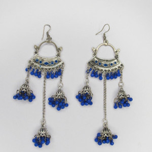 Navy Blue color Women's Silver Oxidised Earring