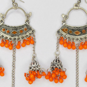 Orange color Women's Silver Oxidised Earring