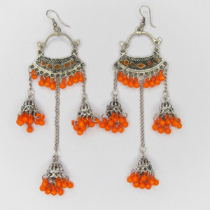 Orange color Fashion Jewellery - Women's Silver Oxidised Earring