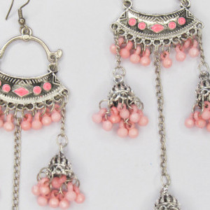 Pink color Women's Silver Oxidised Earring
