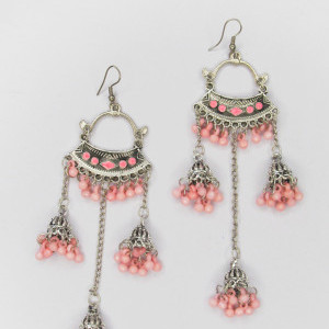 Pink color Women's Silver Oxidised Earring