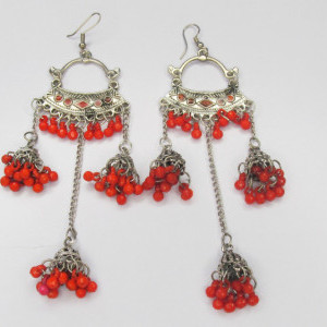Red color Fashion Jewellery - Women's Silver Oxidised Earring
