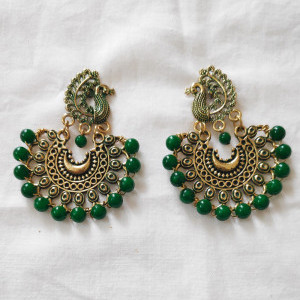 Dark Green color Women's Peacock Design Golden Earring