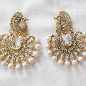 White color Women's Peacock Design Golden Earring