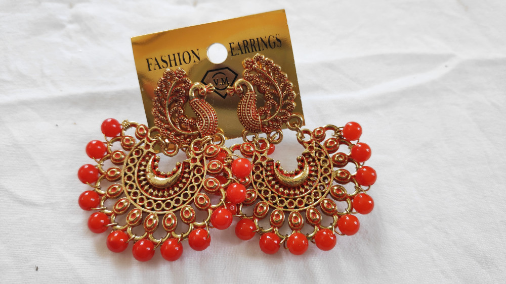 Flipkartcom  Buy Divastri Stylish Traditional Jhumka Red Golden Earrings  Copper Jhumki Earring Online at Best Prices in India