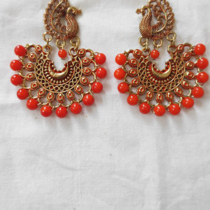 Orange color Women's Peacock Design Golden Earring