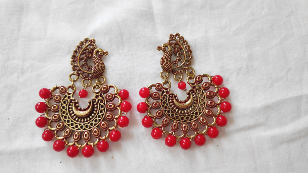 Accessorize London Womens Red Golden Jhumkas  Accessorize India