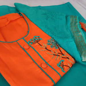 Orange color Beautiful Embroidered Party Wear Suit With Chanderi Dupatta