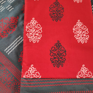 Tomato Red color Casual wear Printed/Daily wear Cotton Dress Materials