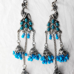 Blue color Fashion Jewellery - Women's Peacock 3 Silver Oxidized Jhumki earring 