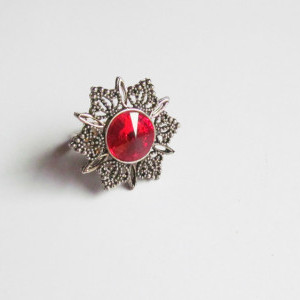 Red color Oxidised Antique Silver tone Statement Finger ring for girls 