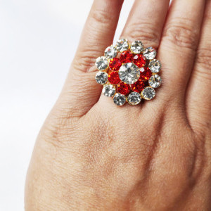 Red color Women's Gold Plated Diamond Cocktail Ring