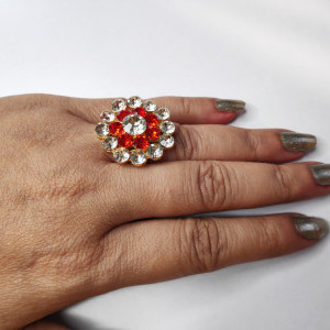 Red color Women's Gold Plated Diamond Cocktail Ring