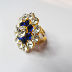 Royal Blue color Women's Gold Plated Diamond Cocktail Ring