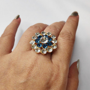 Greyish Blue color Women's Gold Plated Diamond Cocktail Ring