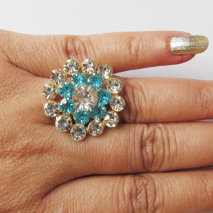 Light blue color Women's Gold Plated Diamond Cocktail Ring