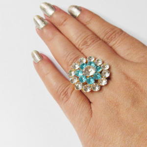Light blue color Fashion Jewellery - Women's Gold Plated Diamond Cocktail Ring