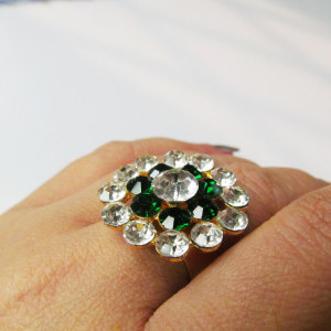 Dark Green color Fashion Jewellery - Women's Gold Plated Diamond Cocktail Ring