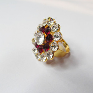 Maroon color Women's Gold Plated Diamond Cocktail Ring