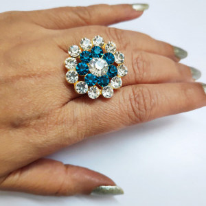 Firozee Blue color Fashion Jewellery - Women's Gold Plated Diamond Cocktail Ring