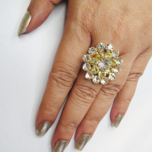 Light Yellow color Women's Gold Plated Diamond Cocktail Ring