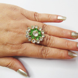 Light Green color Women's Gold Plated Diamond Cocktail Ring