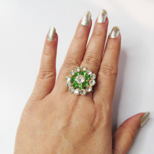 Light Green color Women's Gold Plated Diamond Cocktail Ring
