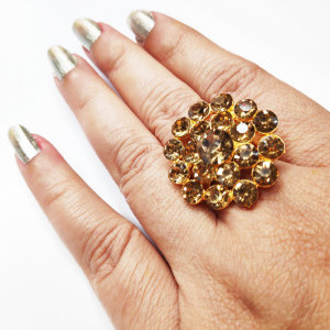 Golden color Fashion Jewellery - Women's Gold Plated Diamond Cocktail Ring