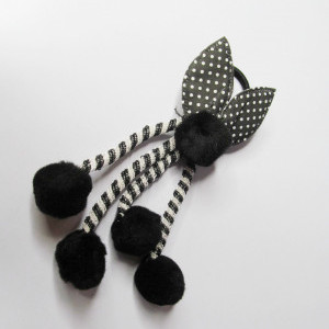 Black color Girl's Rabbit Ear Hair Tie Rubber Bands Style Ponytail Holder